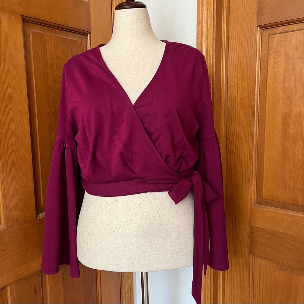 Eloquii Wrap Cropped Top with Bell Sleeves
